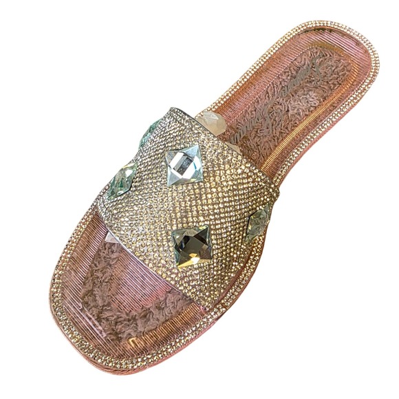 Lauren Lorraine Rhinestone Embellished Pink Jelly Slides Summer Sandals Sz 6 NEW - Picture 1 of 4